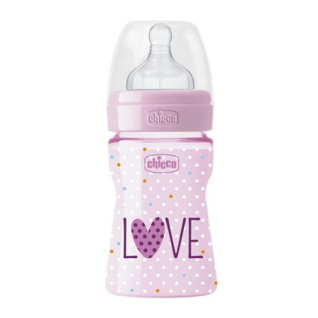 CHICCO - Láhev kojenecká Well-Being LOVE silikon 150 ml dívka 0m+