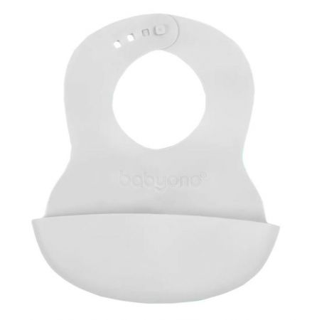 BABYONO - Bryndák měkký plastový s kapsou bez BPA light grey 6 m+