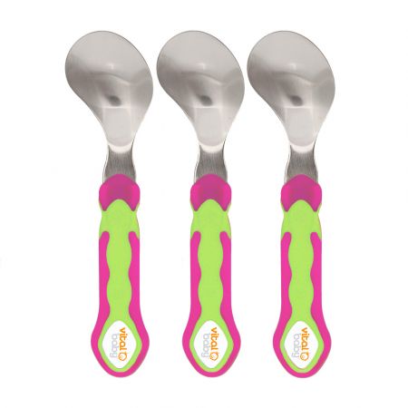 VITAL BABY - Ergonomické lžíce - 3kusy - nerez - růžovo-zelená