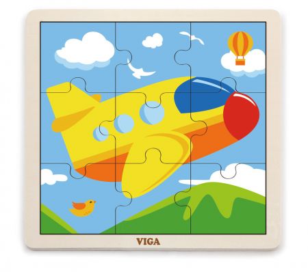 VIGA - Dřevěné puzzle letadlo 9ks