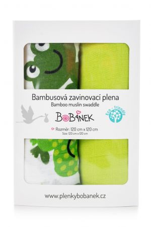 Bobánek Bambusové zavinovací pleny Duo Pack - Veselé žabky 120 x 120 cm