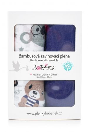 Bobánek Bambusové zavinovací pleny Duo Pack - Medvídci v triku 120 x 120 cm