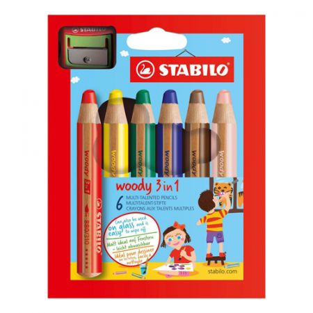 STABILO - Pastelky woody 3 in 1 sada 6 ks + ořezávátko