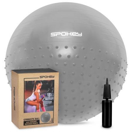 SPOKEY - HALF FIT Gymnastický míč 2v1 masážní, 75 cm včetně pumpičky, šedý