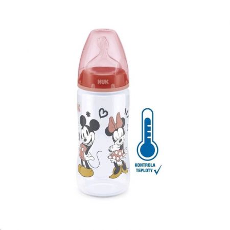 NUK - Kojenecká láhev na učení Disney Mickey s kontrolou teploty 300 ml červená