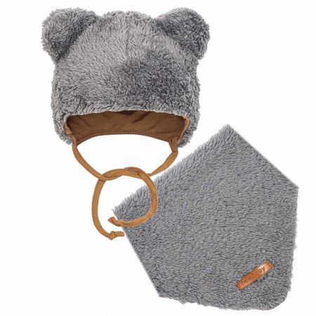 Zimní kojenecká čepička s šátkem na krk New Baby Teddy bear šedá 74 (6-9m)