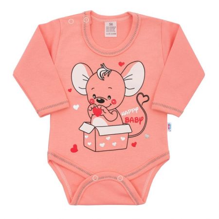 Kojenecké body s dlouhým rukávem New Baby Mouse lososové 80 (9-12m)