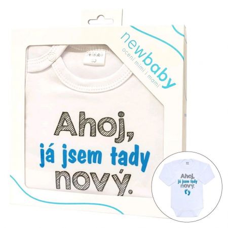 Body s potiskem New Baby Ahoj, já jsem tady nový - dárkové balení 62 (3-6m)