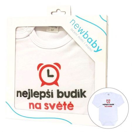 Body s potiskem New Baby nejlepší budík na světě - dárkové balení 86 (12-18m)