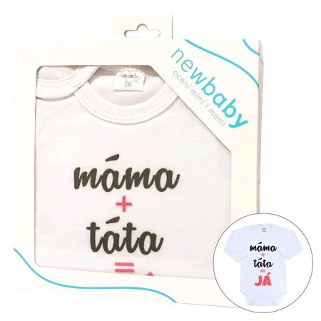 Body s potiskem New Baby máma plus táta rovná se JÁ - dárkové balení 80 (9-12m)