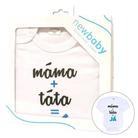 Body s potiskem New Baby máma plus táta rovná se JÁ - dárkové balení 80 (9-12m)