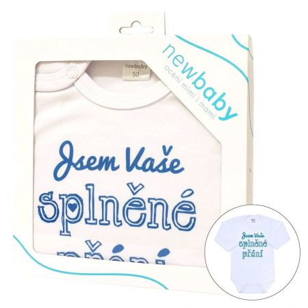 Body s potiskem New Baby Jsem Vaše splněné přání - dárkové balení 80 (9-12m)