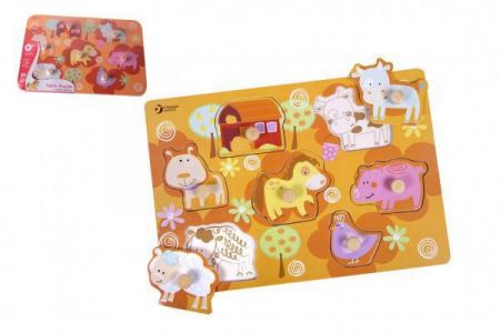 Teddies Vkládačka deskové obrysové puzzle farma dřevo 18m+